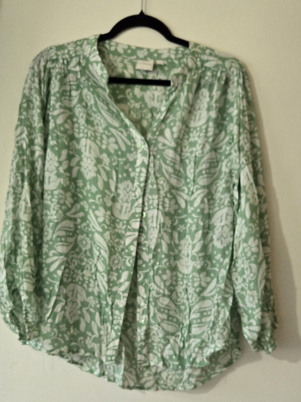 Zac & Rachel Mint Green and White Floral Button-Front Blouse